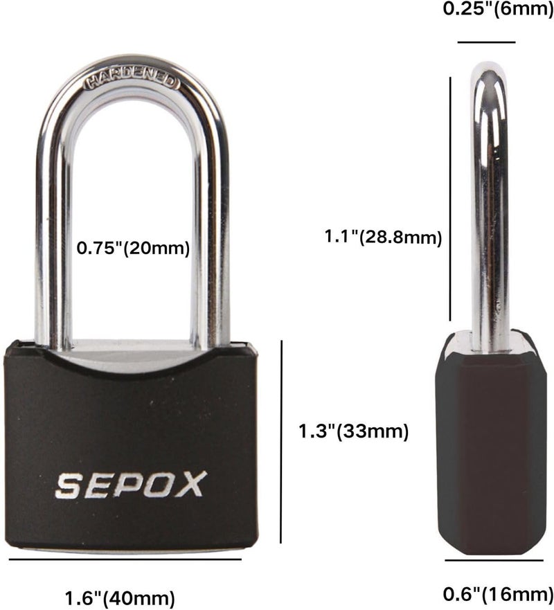 SEPOX ® Twins 1-9/16" All-Weather Outdoor Padlocks Keyed Alike, Long Shackle, Solid Steel Lock, Heavy-Duty with Black Cover, Design for Gate Fence Cabinet Toolbox School Gym Locker with 2pcs Same Key - Image 4